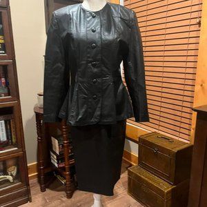 VINTAGE Comint Black leather jacket JUNIOR size 5 and skirt JUNIOR size 7